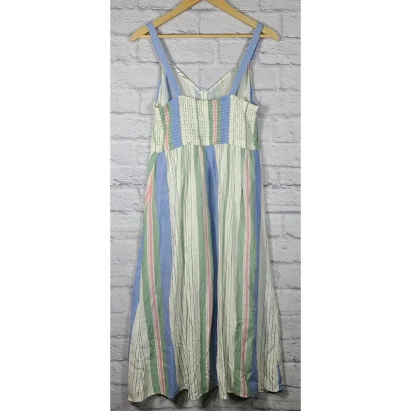 SO Midi Sundress Juniors Size Small Buttons Wide Thin Stripes Smocked Back Rayon - Picture 3 of 5